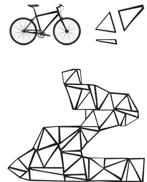 Structure made from the three triangulations of a bicycle